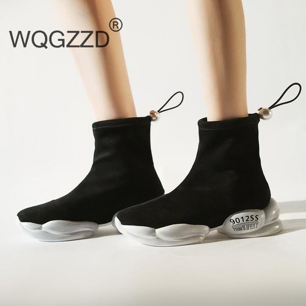 

ankle boots women's winter shoes elastic fabric wedges shoes women's stretch ankle boots bottes femme zapatos mujer, Black