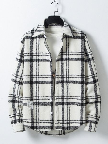 

men plaid slogan patched detail overcoat without tee w1bb#, Black;brown