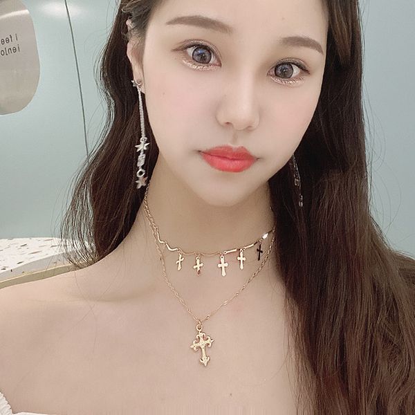 

ins fashion retro cross pendant necklace, Silver