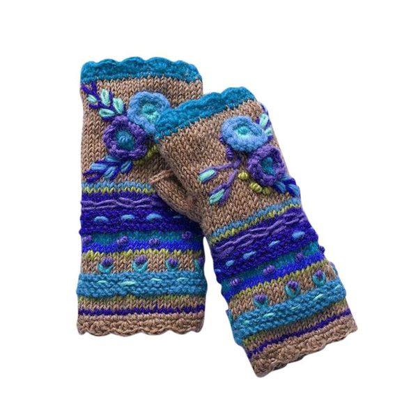 

winter womens cashmere mittens warm gloves casual flower knit fingerless gloves handwarmers glove mittens without fingers, Blue;gray