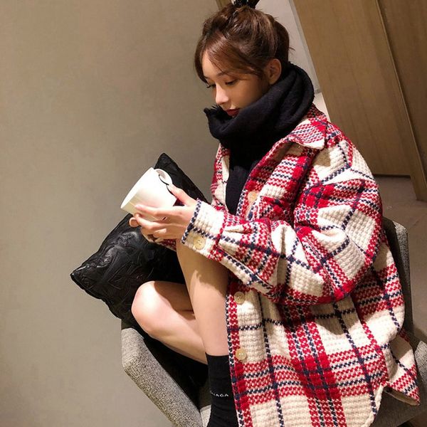 

winter jacket women 2019 winter new red and white plaid coat coat thickening straight large size winter woman coatsx1020, Black