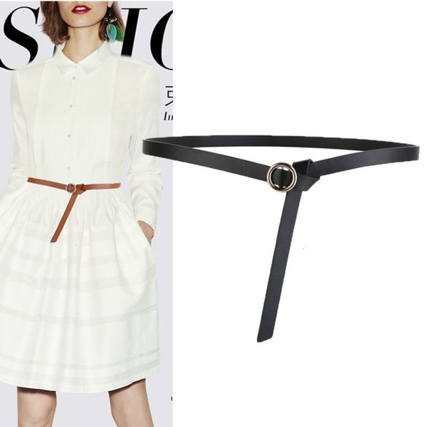 

fashion women's decorative dress versatile knot small belt simple cow leather with skirt shirt waist, Black;brown