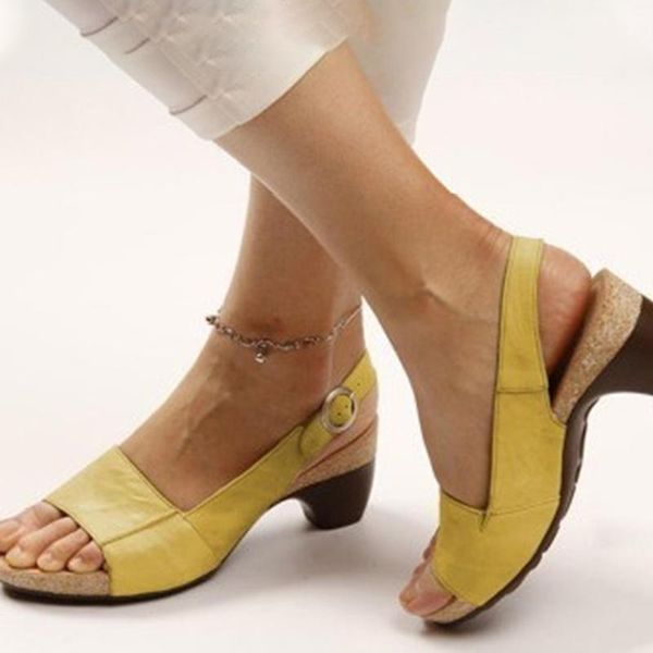 

women's gladiator sandals buckle strap chunky heels peep toe woman lady sandalias pu shoes casual female plus size 35-43 summer1, Black