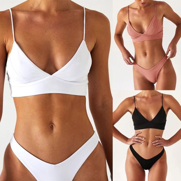 

women solid push up high cut hight waist halter bikini set two piece swimsuit suspender open back swimsuit #t1g, White;black