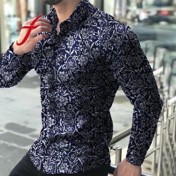 

feitong autumna men shirt long sleeve europe style slim fit shirt men floral button blouse male camisas1, White;black