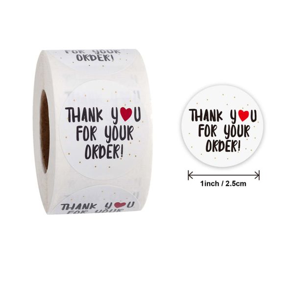 

500pcs 1inch round thank you for your order adhesive stickers heart thanks for shop baking gift labels