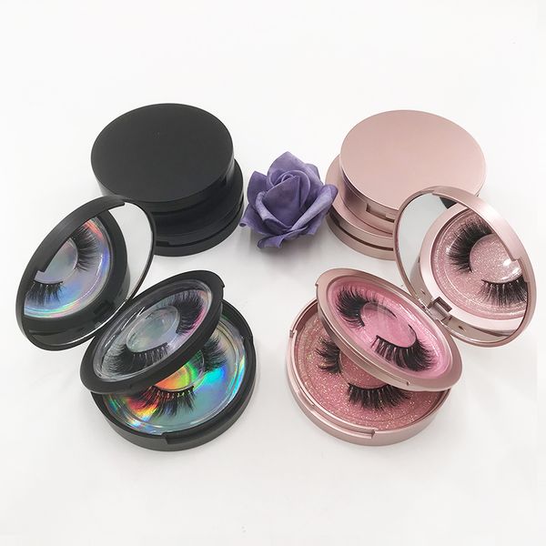 

round mirror eyelash packaging customize eyelash box empty black case fit short natural mink eye lashes