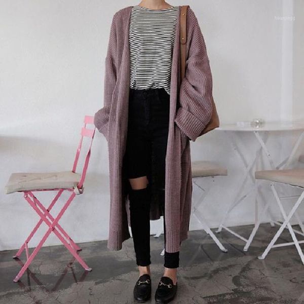 

2020 autumn sweater cardigan female students long curling sleeves lazy style simple knitwear sweaters1, White