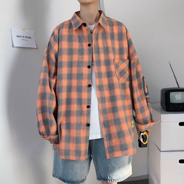 

men's plaid shirts long sleeve loose casual classic trend mid-length male clothes cotton coat four seasons wild style, White;black