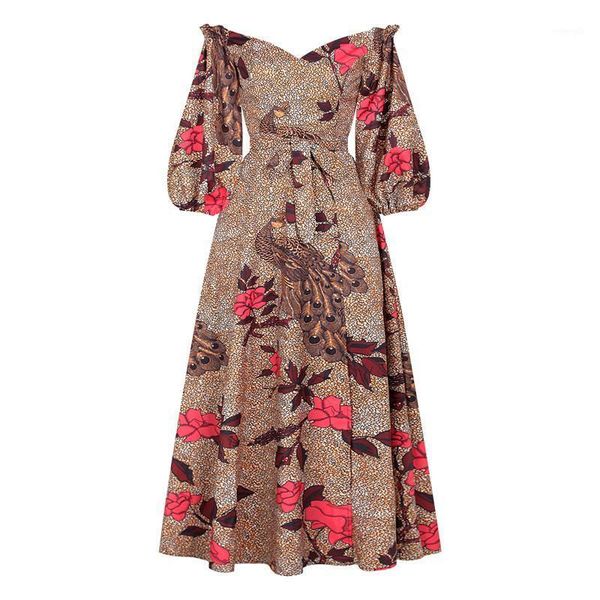 

off the shoulder dress women african clothes 2021 fashion lantern sleeve dashiki maxi dress party african dresses for women1, Red