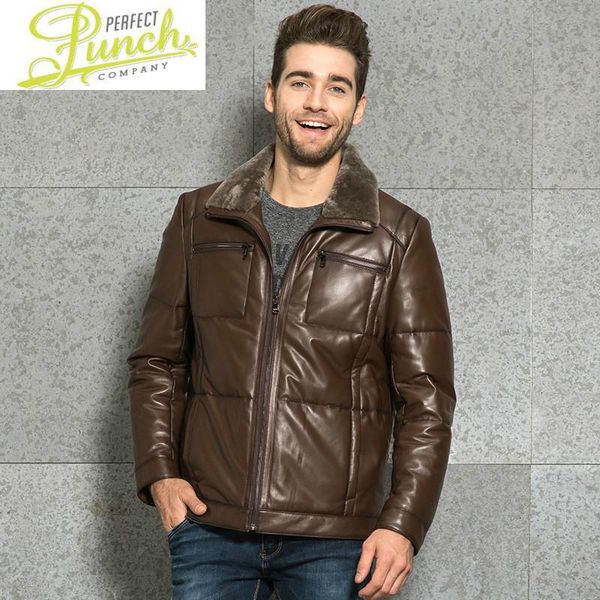 

men's leather & faux men jacket genuine 2021 real sheepskin mens slim warm duck down coat plus size chaqueta cuero hombre 4468 yy575, Black