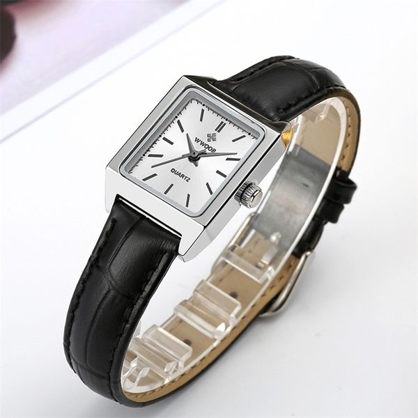 

wwoor casual dress for women fashion square small dial ladies watches elegant leather quartz wrist watch montre femme 201218, Slivery;brown