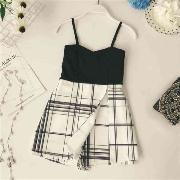 

arrivals ladies blending strap plaid skinny low cut playsuits loose shorts skirt women casual slim beach suit, Black;white