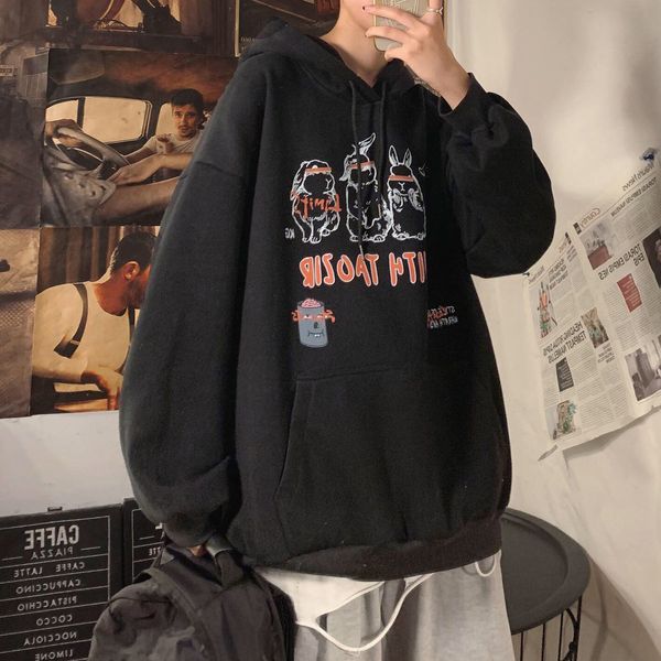 

2021 funny printed men hoodies autumn new men's hooded sweatshirts woman streetwear casual hip hop warm pullovers 73db, Black