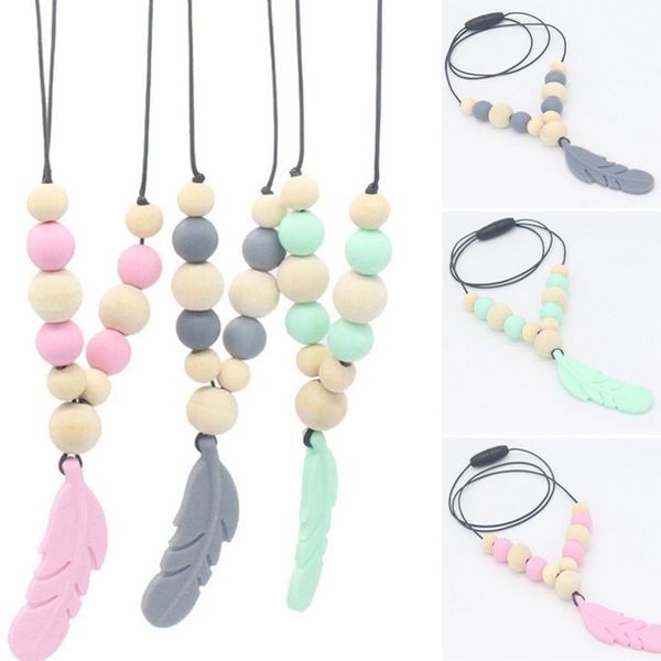 

baby teething necklace food grade silicone beads long chain baby goods silicone bead nurse gift for baby teether q1214