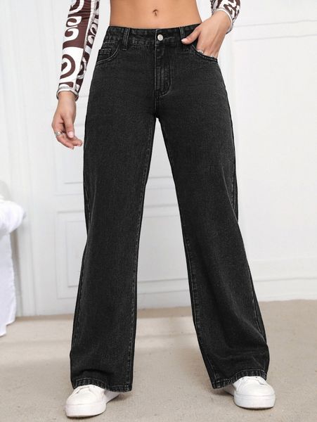 

wide leg jeans o7l1#, Blue