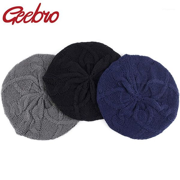 

geebro women's fashion knit baggy beret hat ladies french artist beret hats spring casual thin multicolor warm soft berets1, Blue;gray