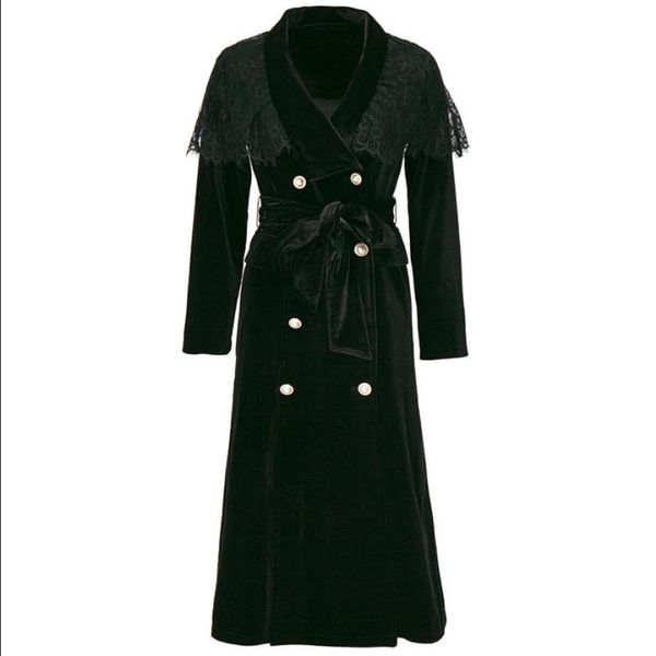 

women's trench coats autumn winter women double breasted velvet coat designer black long windbreaker outerweat, Tan;black