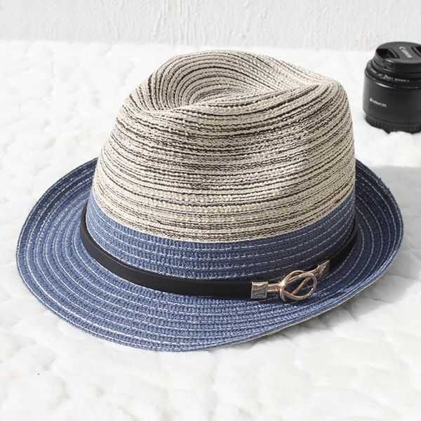 

cloches men's classic cowboy hat beach gradient straw jazz, Blue;gray