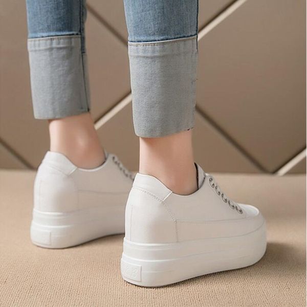 

new casual shoes woman autumn comfortable breathable women white shoes 8cm heels height increasing platform sneakers femme 201202, Black