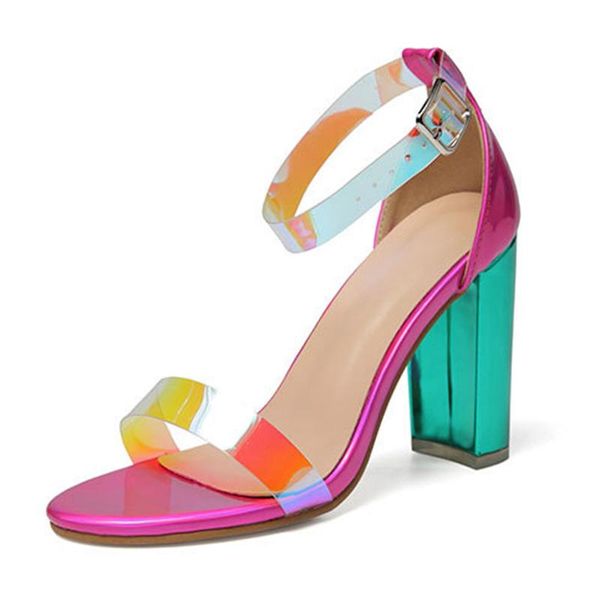 

women high heel sandals ladies party wedding shoes large size sandals square colorful crystal design fashion casual shoes, Black