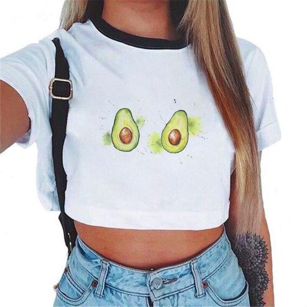 

2021 summer fashion women tshirts tank avocado crop casual vintage t shirt camisole femmes streetwear, White