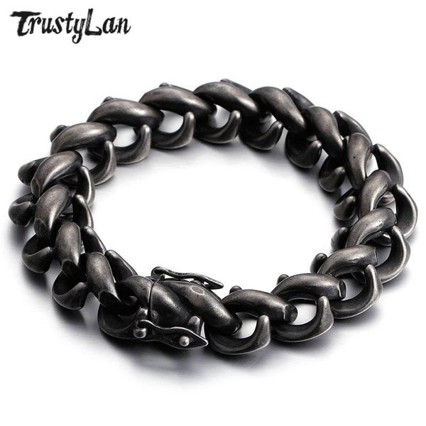 

link, chain trustylan punk rock friendship bracelet men vintage black color 316l titanium stainless steel mens bracelets 2021 jewellery