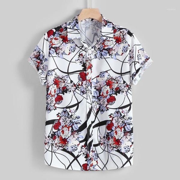 

men's summer fashion shirts lapel casual lapel pattern print short sleeve shirt daily soft handfeel charm shirt1, White;black
