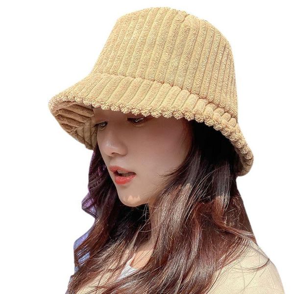 

womens winter velvet vintage bucket hat solid color chunky ribbed fisherman cap 28gd, Blue;gray