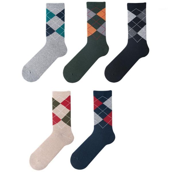 

peonfly pair 1 men color combed cotton men's dress business casual plaid novelty crew socks calcetines hombre1, Black