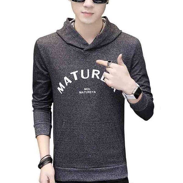 

spring and autumn thin coat korean alphabet printing hooded sweater for young men's sports long sleeve clothes, Gray