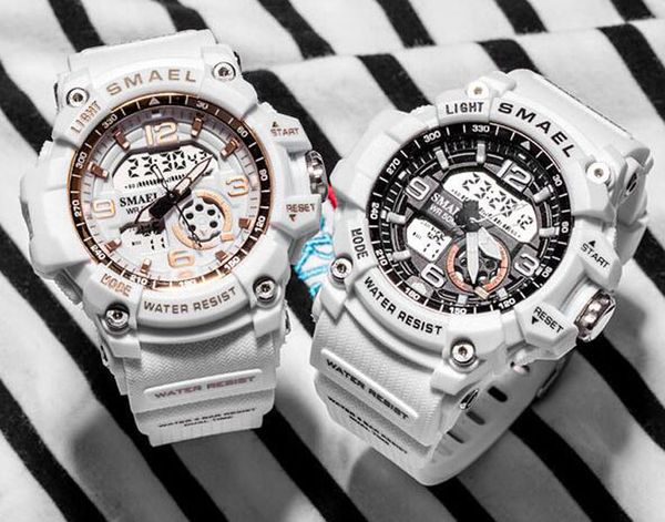 

valentine's day new smael 1808 quartz ditigal mens womens watch multifunction boy white tup strap student sport watches a06b9, Slivery;brown