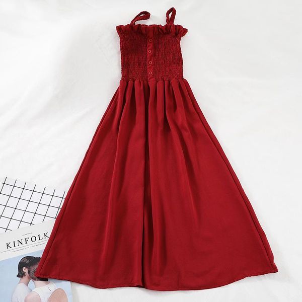 

new women spaghetti strap midi dress fashion summer slim high waist casual dresses ladies ruffles long robe vestidos mujer1, Black;gray