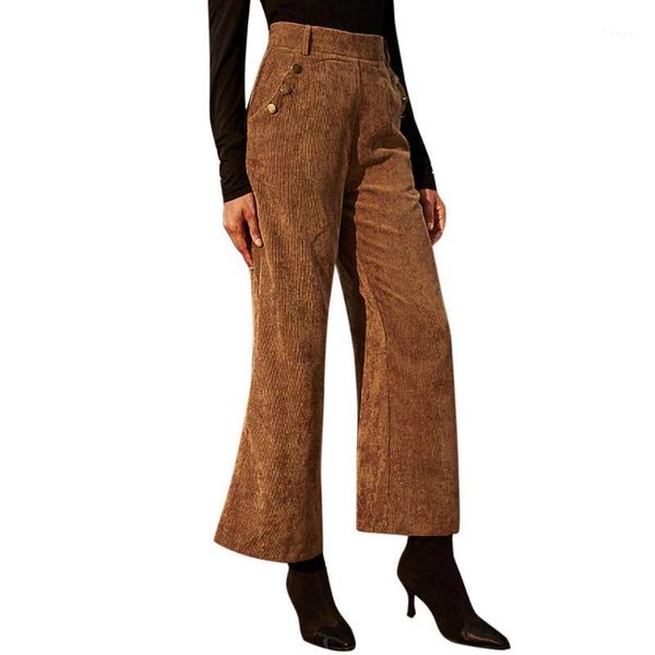 

women pants pure color broad leg corduroy with pocket casual pants trousers push up fashion high waisted #351, Black;white