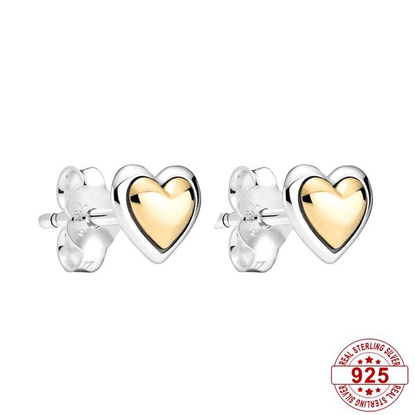 Orecchini a forma di cuore dorato a cupola in argento sterling 925 per Pandora per le donne Regalo di compleanno per la festa della mamma Gioielli d'amore di lusso