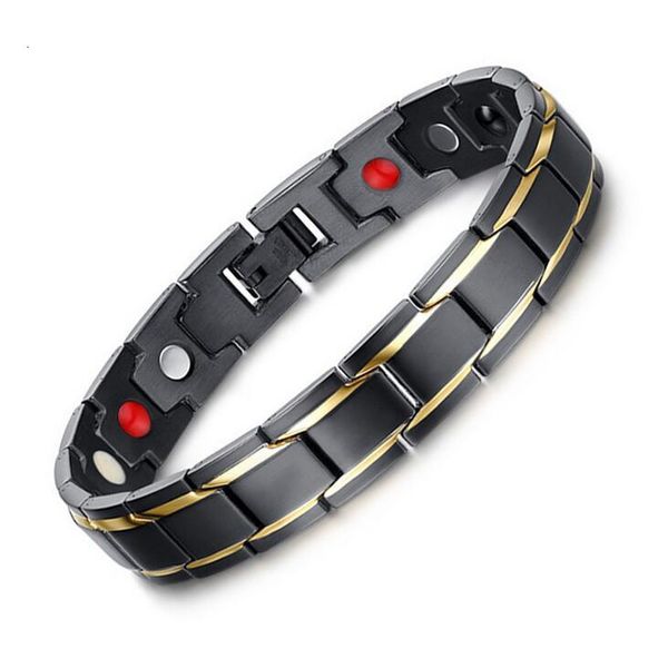 

bracelet bangle men titanium steel bio magnetic energy germanium therapy radiation fatigue health bracelets black&gold b