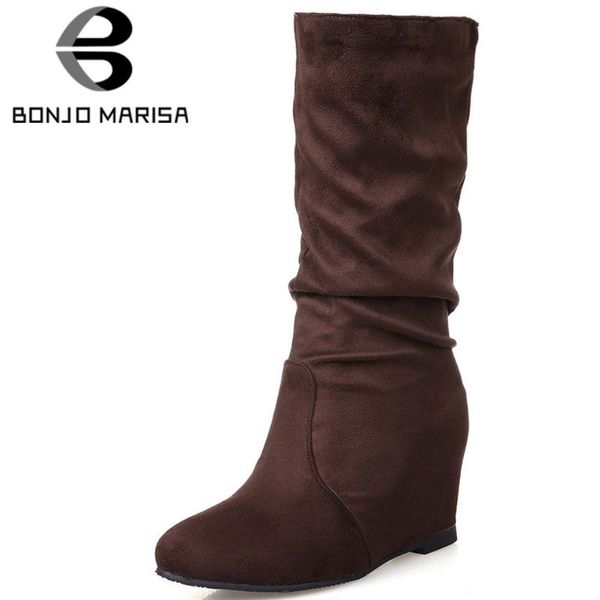 

boots bonjomarisa ins girls flock round toe mid calf arrival women comfy leisure daily shoes woman, Black
