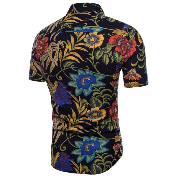 

men summer bohe floral short sleeve linen basic blouse plus size c0301, White;black