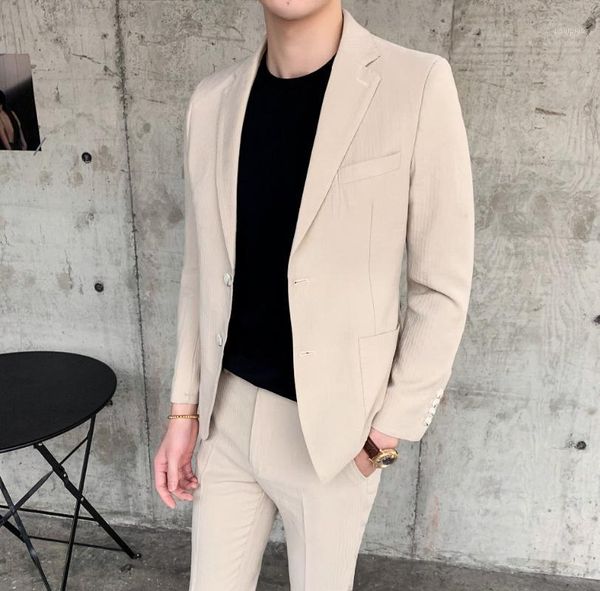 

pants) men's suits korean version of the handsome youth suit two-piece suit groomsman trend hair stylist casual jacket1, White;black