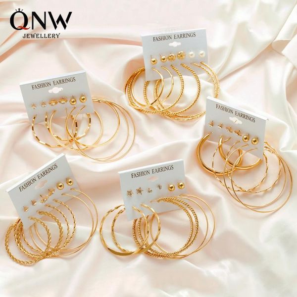 

6 pairs of outfit earrings with personality, large circle and simple set, fashionable and exaggerated earrings, Golden;silver
