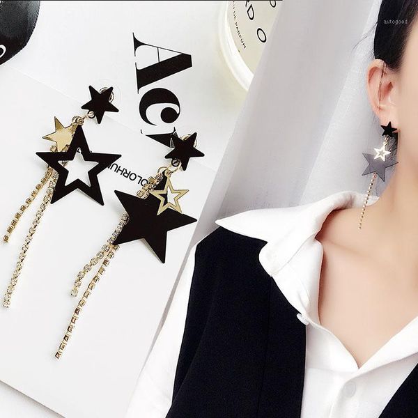 

dangle & chandelier korean fashion simple asymmetric pentagonal star geometric earring long anti-allergy crystal luxury drop earrings jewelr, Silver