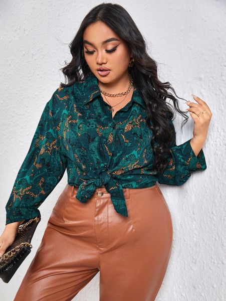 

plus paisley print drop shoulder blouse v2qg#, Black