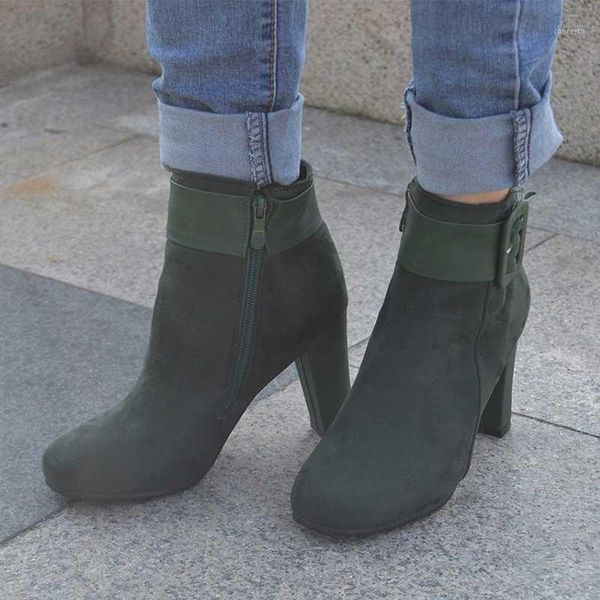 

agutzm classic women boots ankle nubuck high heels boots shoes for women non-slip autumn winter buty damskie botas de mujer 20201, Black