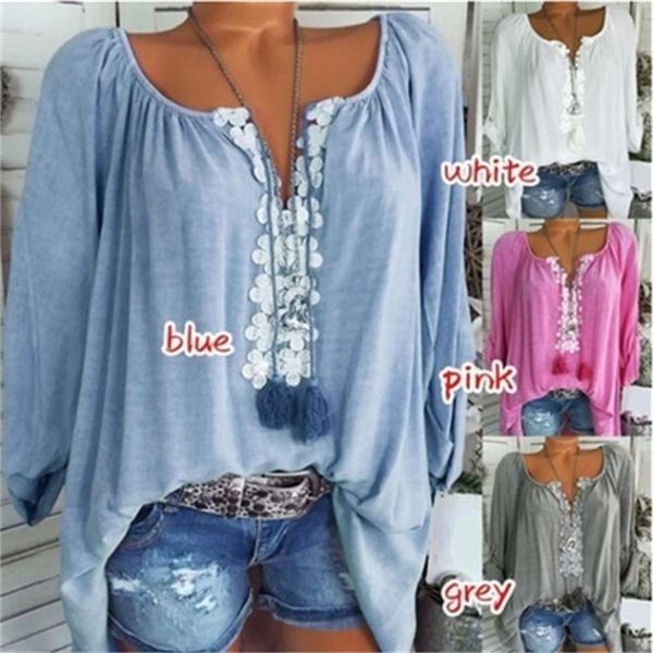 

one neck lace long stitching pull sleeve blouse, White