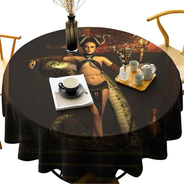 

round table cover spillproof tablecloth beauty with scepter on stairs leaning on pyton baldachin and warp and weft carpet