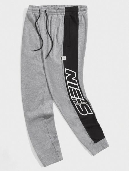 

men letter graphic contrast sideseam joggers y8qf#, Black