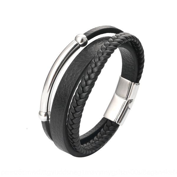 

2019 titanium cowhide stainless steel leather jewelry woven bracelet su