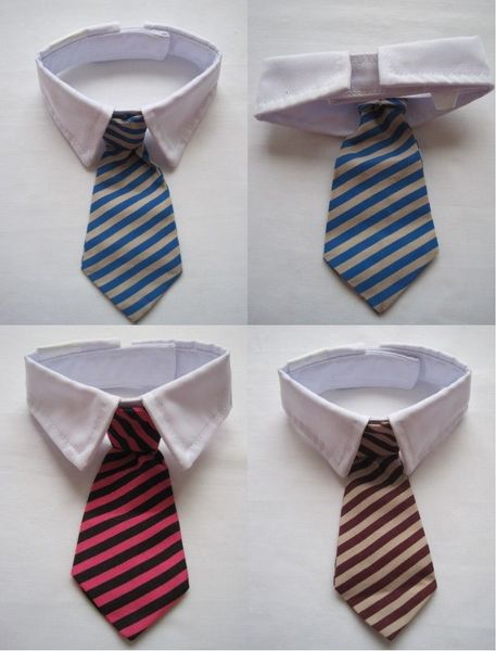 

bow size dog cat pet stripe small medium neck tie white collar multi colors