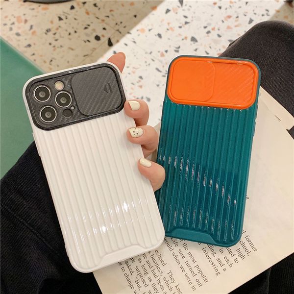 

new luggage contrast color slide camera lens protection phone case for iphone 11 12 pro max 8 7 plus x xr xs max hard shockpoof cover