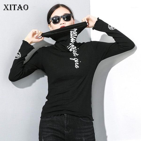 

xitao letter knitted sweater pleated pullover irregular small fresh 2020 autumn elegant black minority style sweater zp31371, White;black